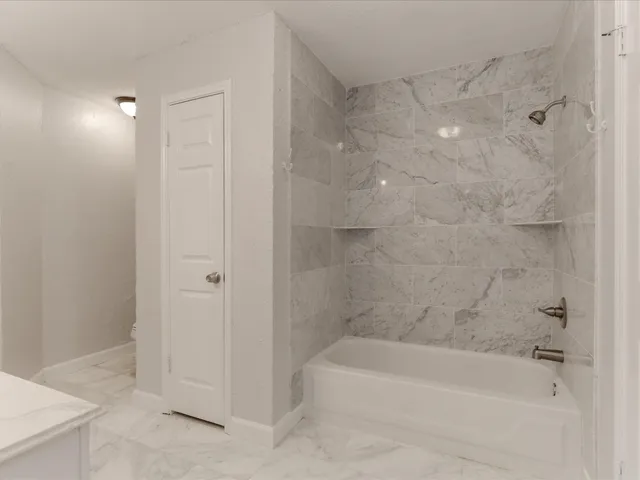 a bathroom with a bathtub