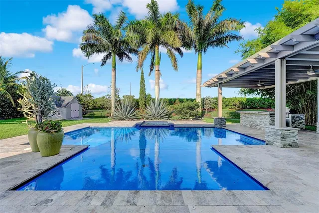 a view of a backyard with potted plants
