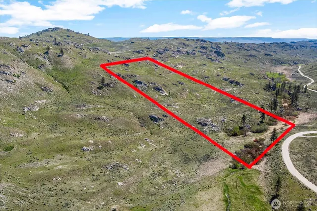 a view of a dry yard with mountains in the background