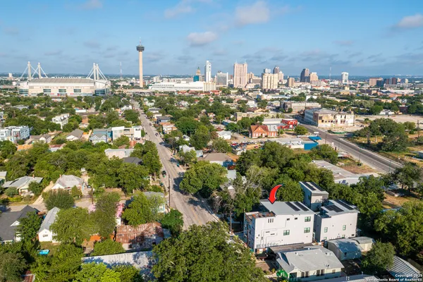 front view of a building with street view