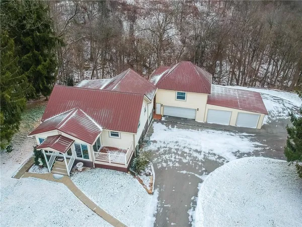 an aerial view of a house