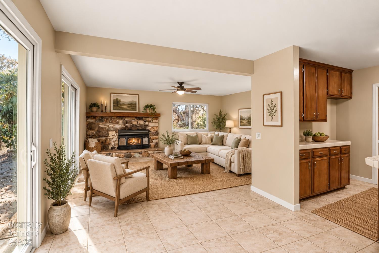 Furniture is digitally staged.