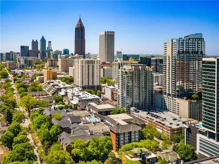 a view of a city with tall buildings