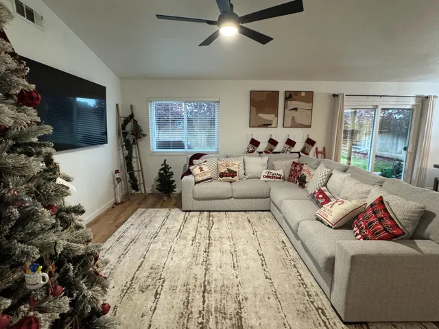 a bedroom with furniture and a bed