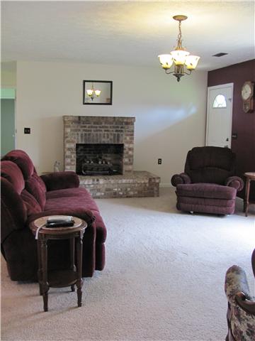 68 Pinegar Road Manchester, TN 37355 - Photo 4 of 15 The oversize living room compliments the open area beautifully with carpet, hanging light and a fireplace.
