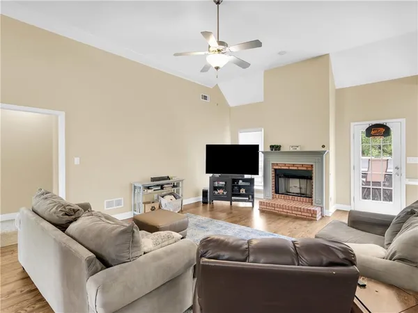 a living room with furniture and a couch