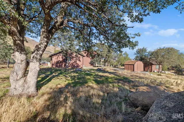 a backyard of a house with a trees