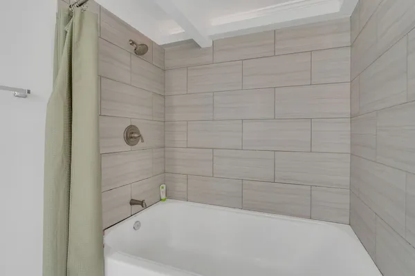 a bathroom with a bathtub