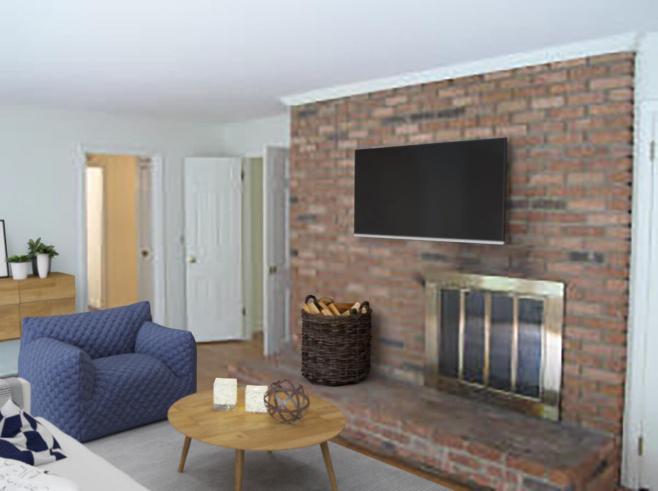 190 Briscoe Road New Canaan, CT 06840 - Photo 7 of 21 a living room with furniture a flat screen tv and a fireplace