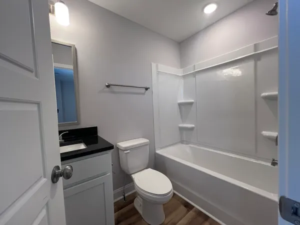 a bathroom with a toilet and a bathtub