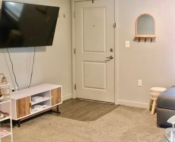 64 West 600 South, Unit C105 Springville, UT 84663 - Photo 2 of 11 Entryway featuring a paneled door, wood-finish flooring, and light-toned carpeting