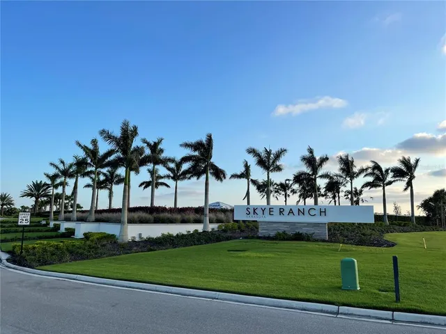 a view of a park with palm trees