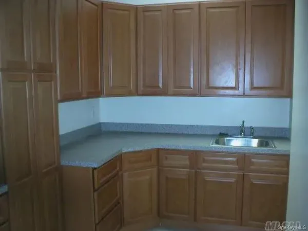 a kitchen with a sink and cabinets