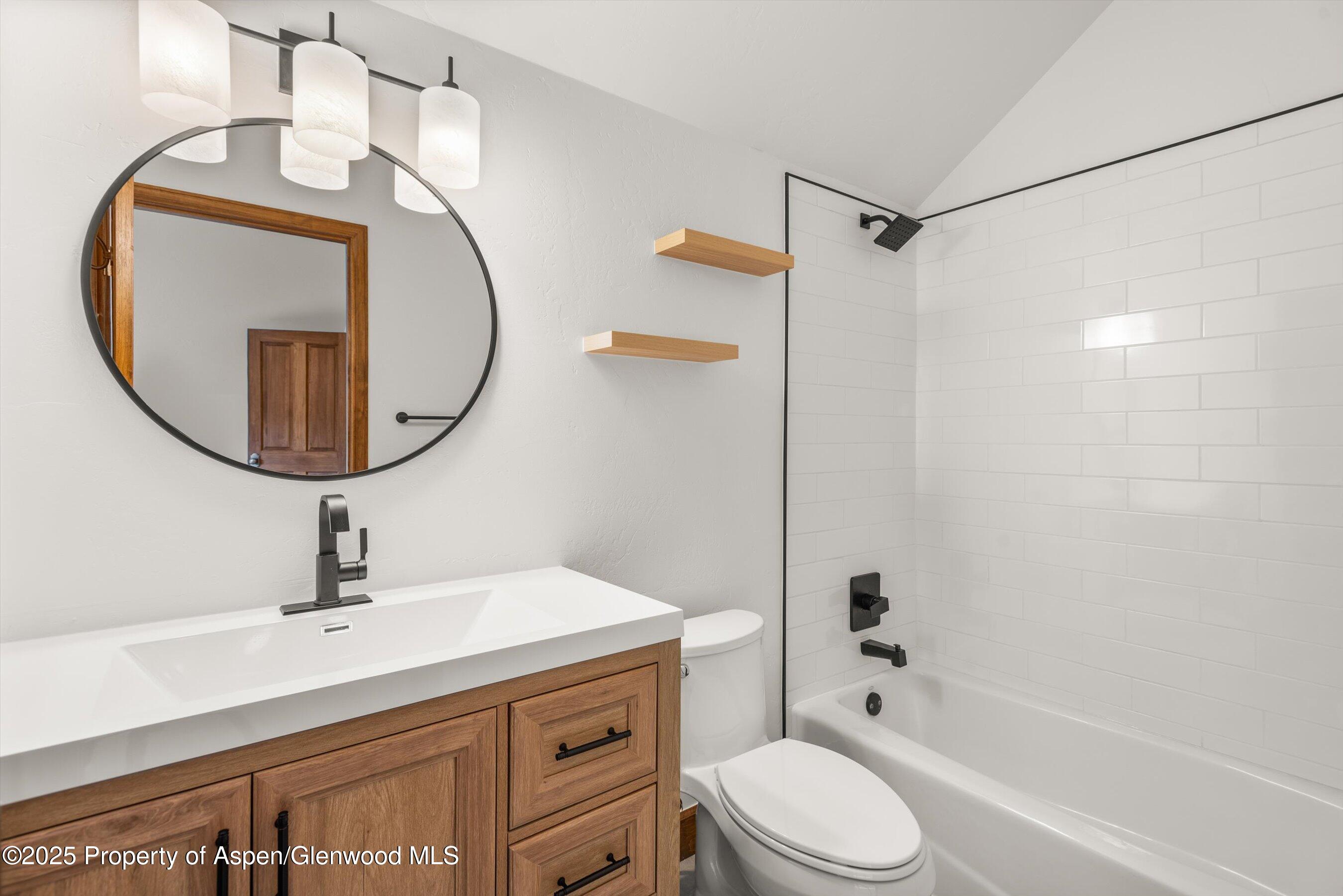 75 Buffalo Lane Carbondale, CO 81623 - Photo 43 of 49 a bathroom with a sink a mirror a toilet and shower