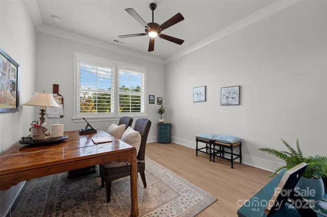 a workspace with furniture