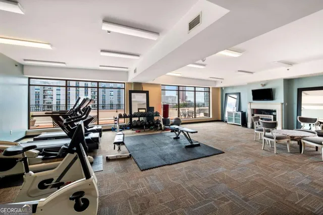 a view of a room with gym equipment