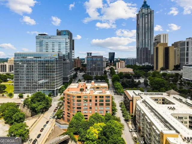 a view of a city with tall buildings