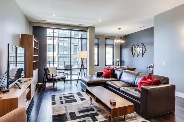 39 North Aberdeen Street, Unit 4S Chicago, IL 60607 - Photo 7 of 28 a living room with furniture floor to ceiling fan and a flat screen tv