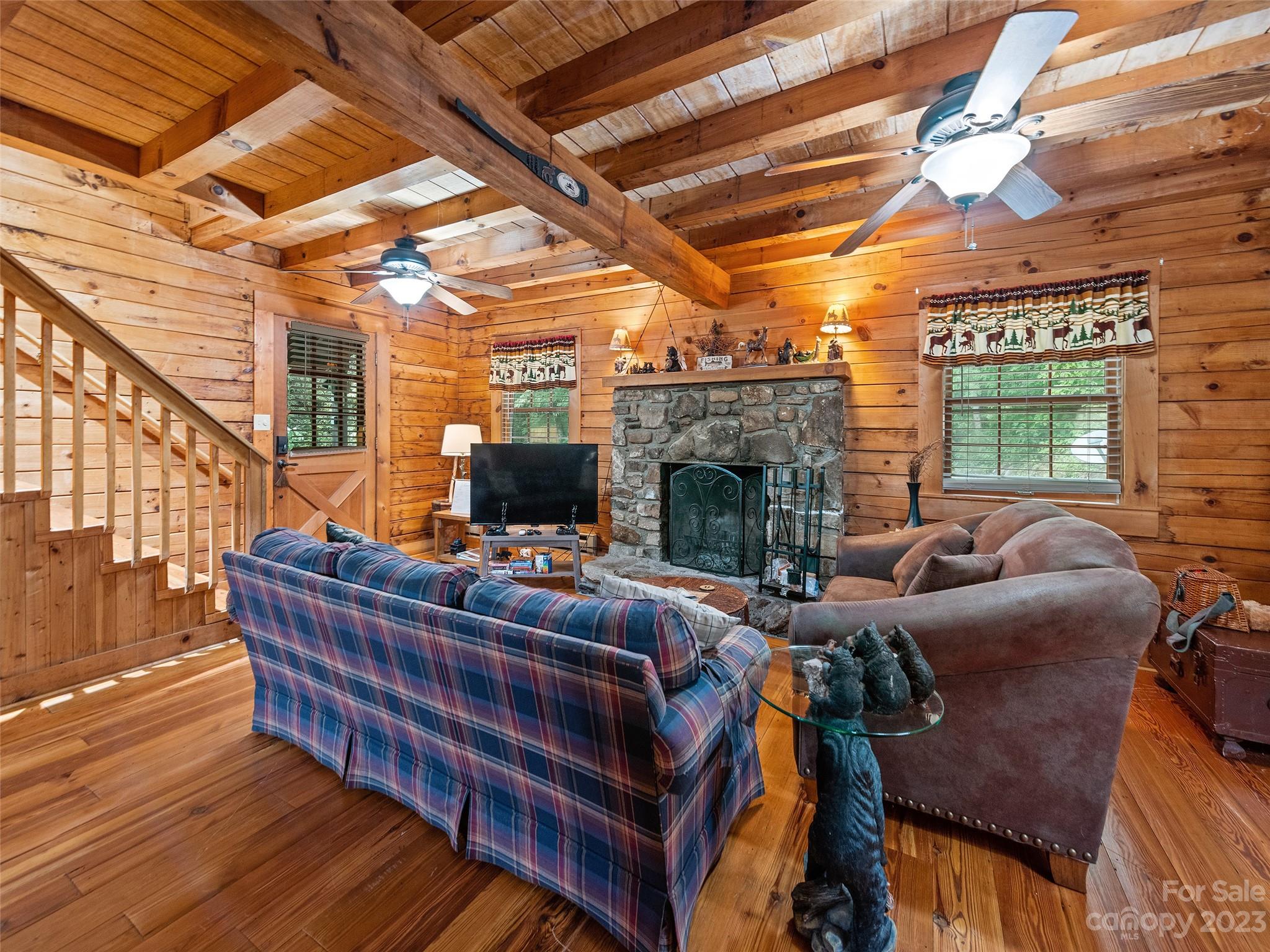 81 Railroad Grade Road Maggie Valley, NC 28751 - Photo 10 of 38 a living room with furniture a fireplace and a flat screen tv