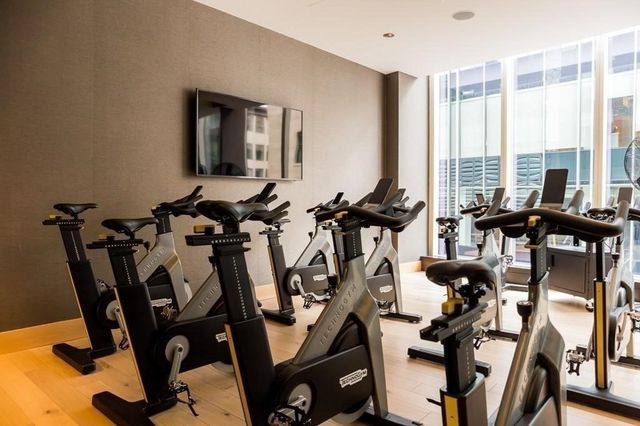 a view of a room with gym equipment