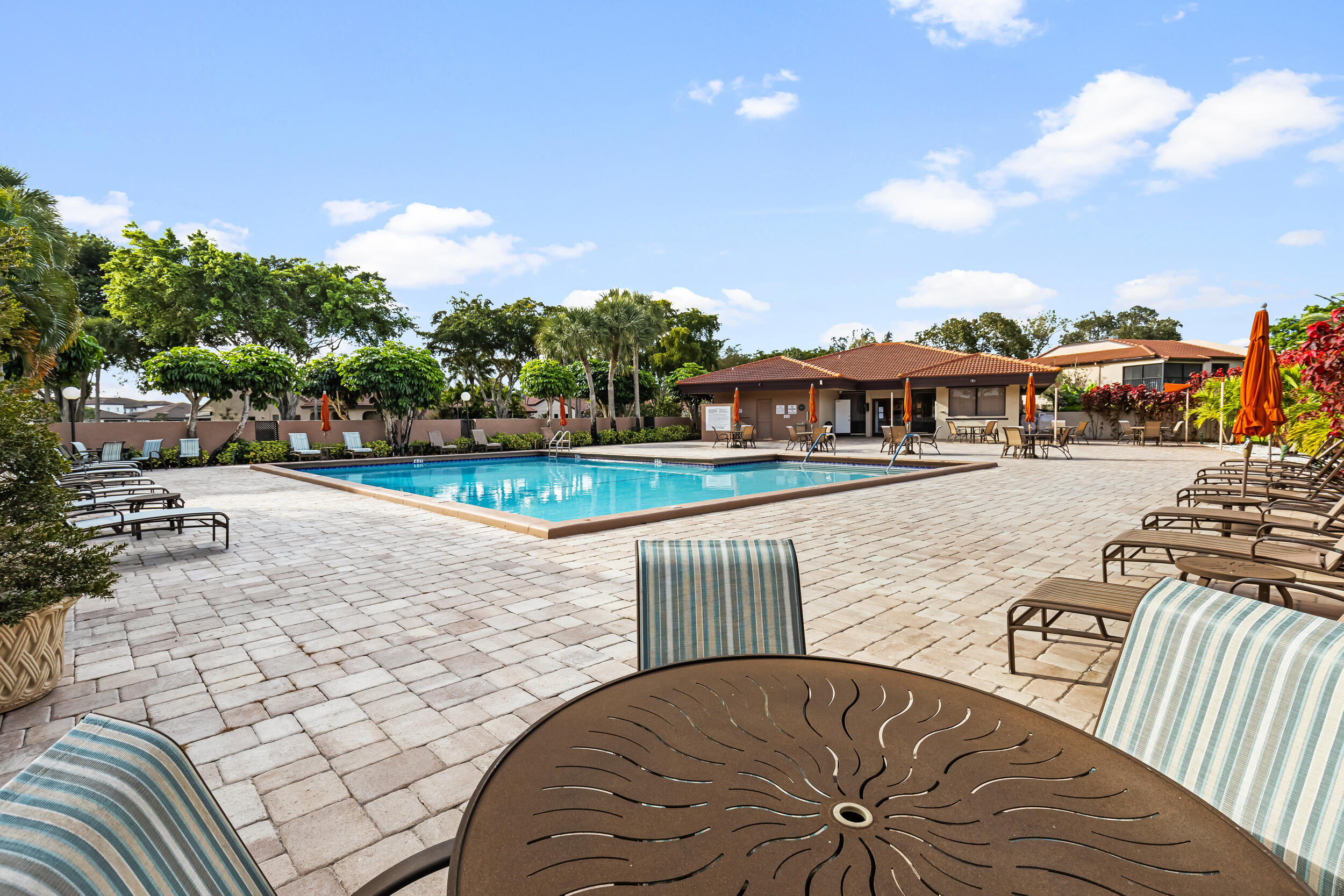 9270 Vista Del Lago, Unit E27 Boca Raton, FL 33428 - Photo 10 of 22 a view of a swimming pool with a patio