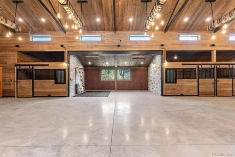 a view of an entryway with a building in the background