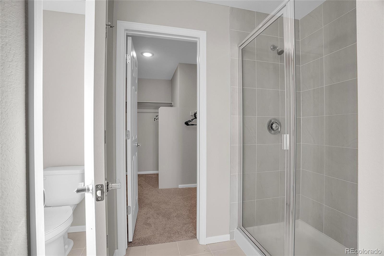 6419 North Dunkirk Street Denver, CO 80249 - Photo 27 of 31 a bathroom with a glass shower door