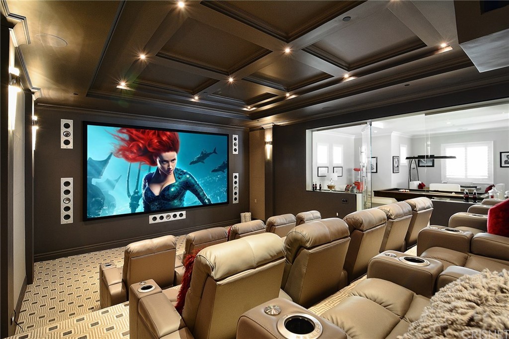 5546 Jed Smith Road Hidden Hills, CA 91302 - Photo 39 of 75 a media room with lots of chairs and a projector screen