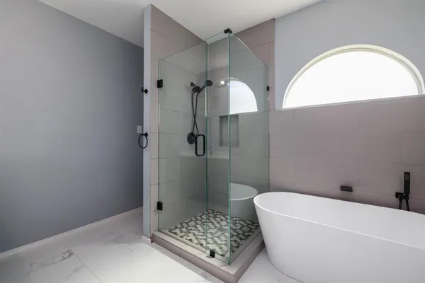 a bathroom with a bath tub and a shower