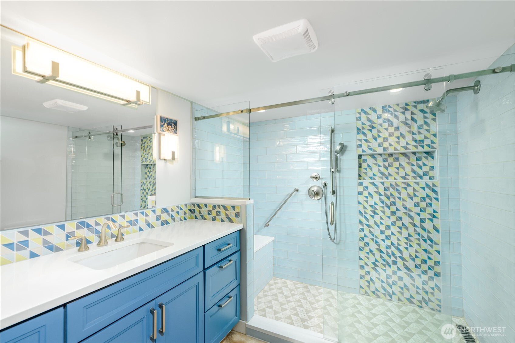 193 Snowberry Lane Sequim, WA 98382 - Photo 35 of 40 a bathroom with a double vanity sink mirror and shower