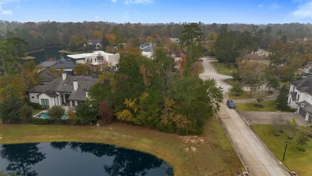 a view of a lake in middle of the town
