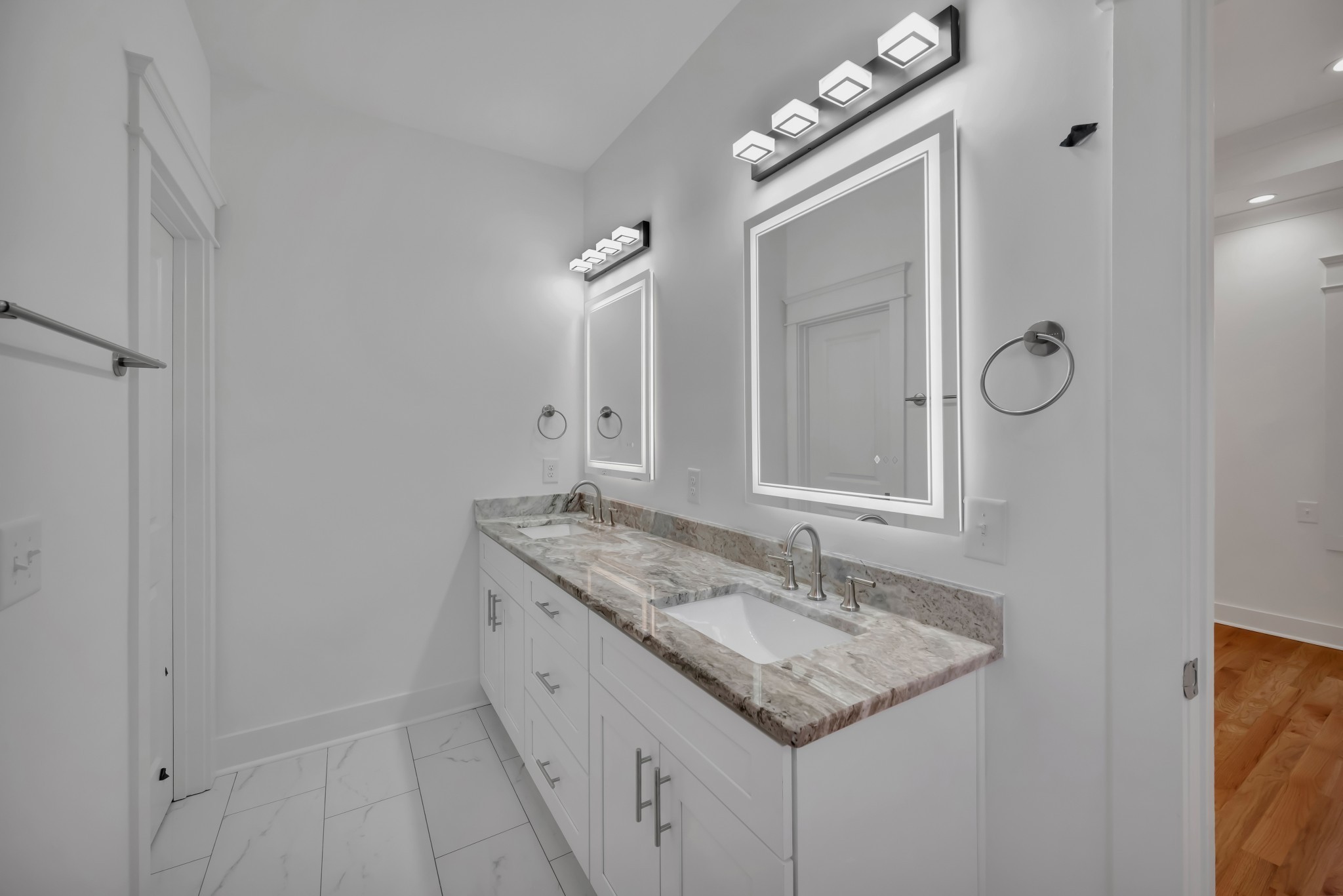 520 Croley Drive, Unit A (RIGHT SIDE) Nashville, TN 37209 - Photo 25 of 39 a bathroom with a granite countertop sink and a mirror
