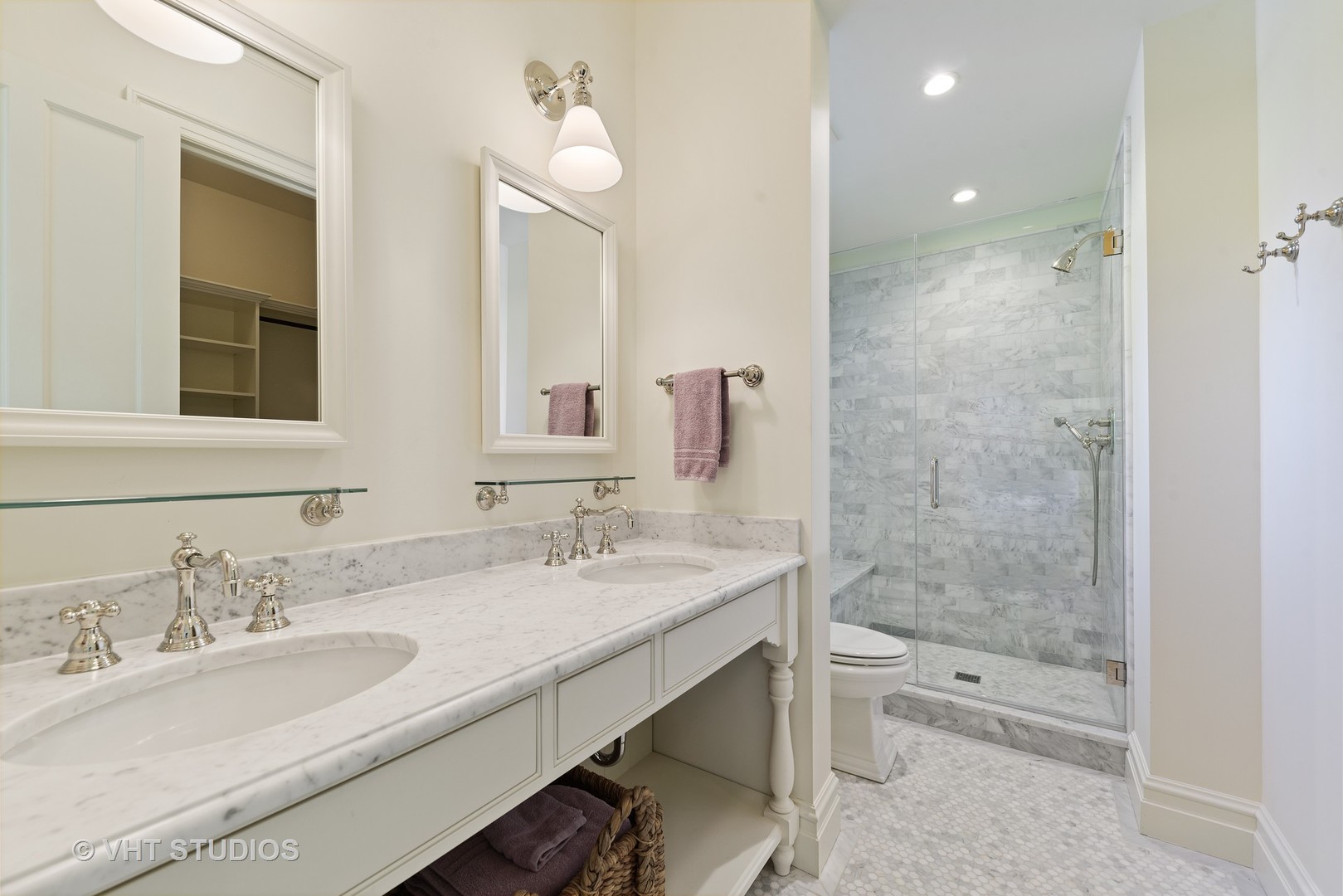 48 Brinker Road Barrington Hills, IL 60010 - Photo 43 of 108 a bathroom with a granite countertop sink a toilet a mirror and shower