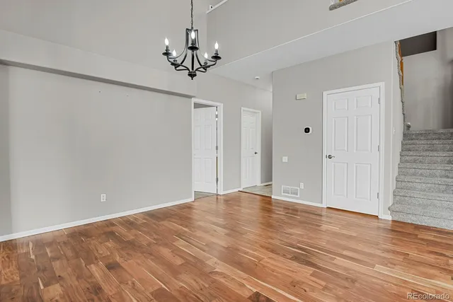 a view of a livingroom with a chandelier