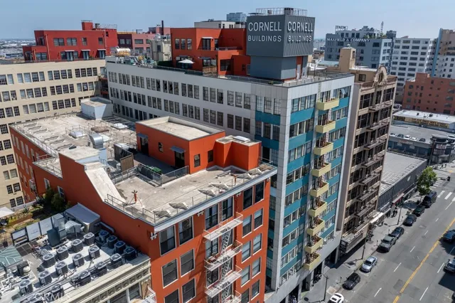 an aerial view of multi story buildings