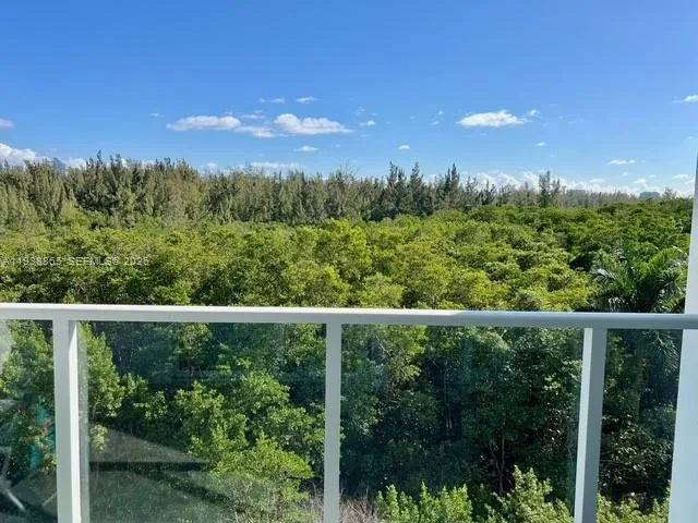 a view of a forest from a yard