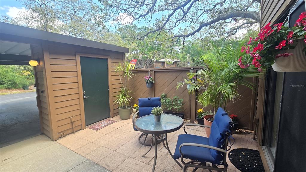 103 Cypress Pond Road, Unit 103 Palm Harbor, FL 34683 - Photo 15 of 52 a view of a chair and table in backyard of the house