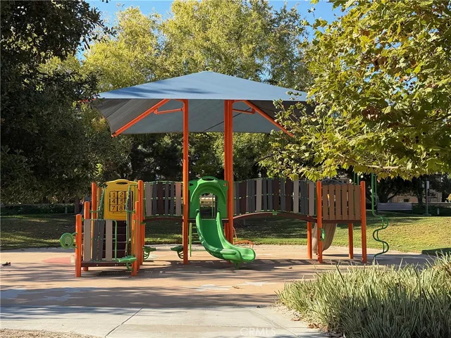 a view of a park with slide