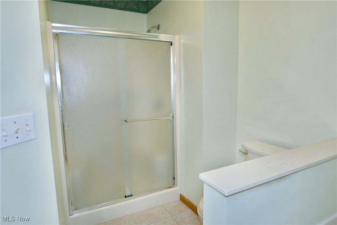 1997 East County Line Road Mineral Ridge, OH 44440 - Photo 25 of 35 Bathroom featuring walk in shower, tile patterned flooring, and toilet