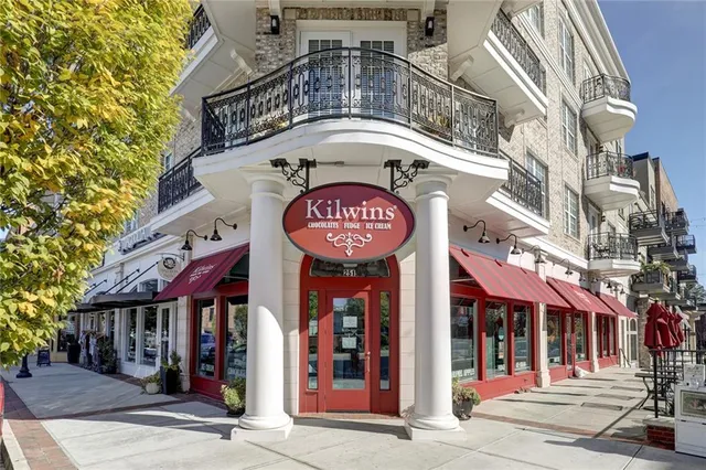front view of a building with a street
