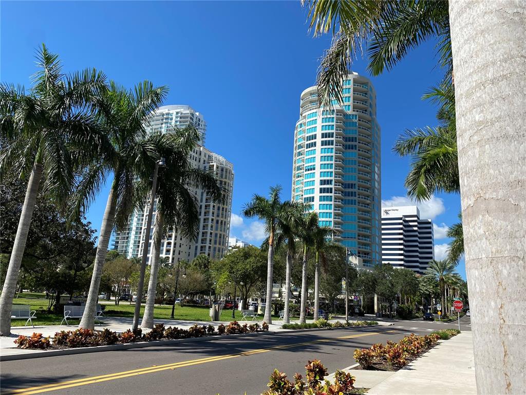 7003 Sunset Way, Unit 1 St. Pete Beach, FL 33706 - Photo 67 of 70 front view of residential houses with a yard and palm trees