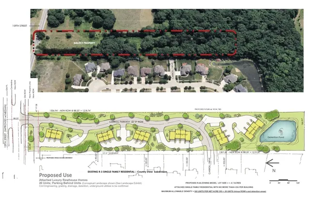 a view of dirt field with trees in background