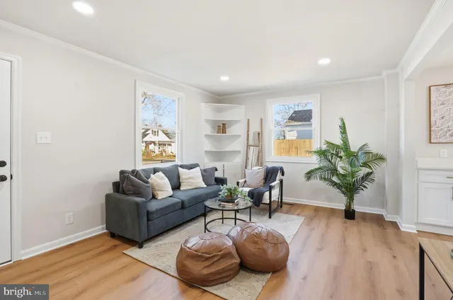 a living room with furniture potted plant and a window