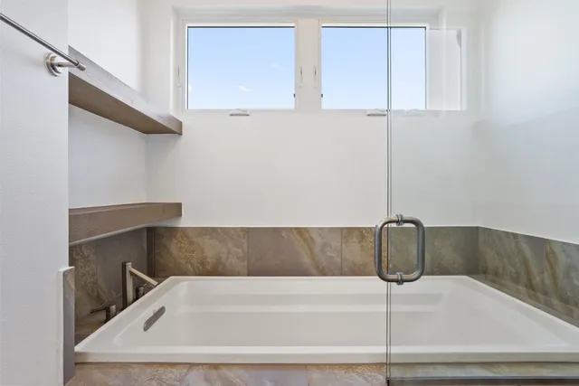 a bathroom with a bathtub