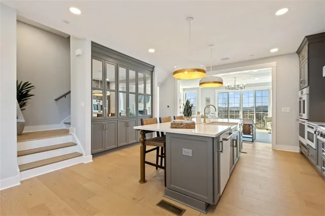 a kitchen with lots of counter top space
