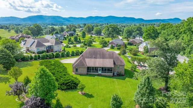a view of a lush green hillside and a houses