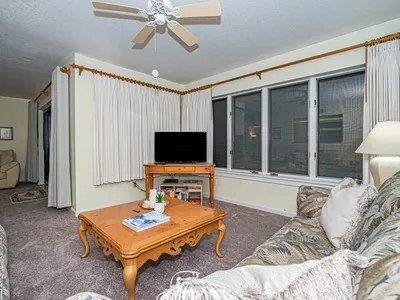 a living room with furniture and a rug