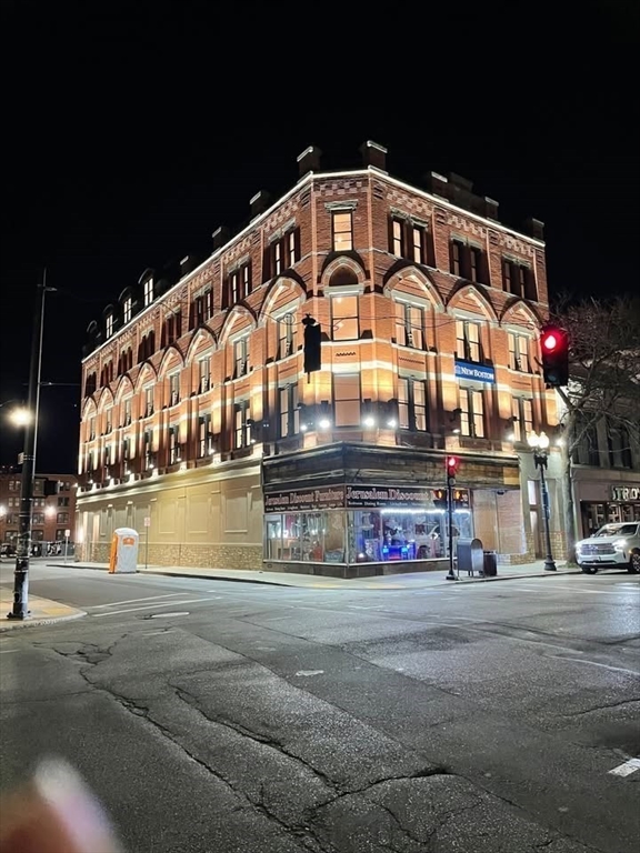 a front view of a building with street