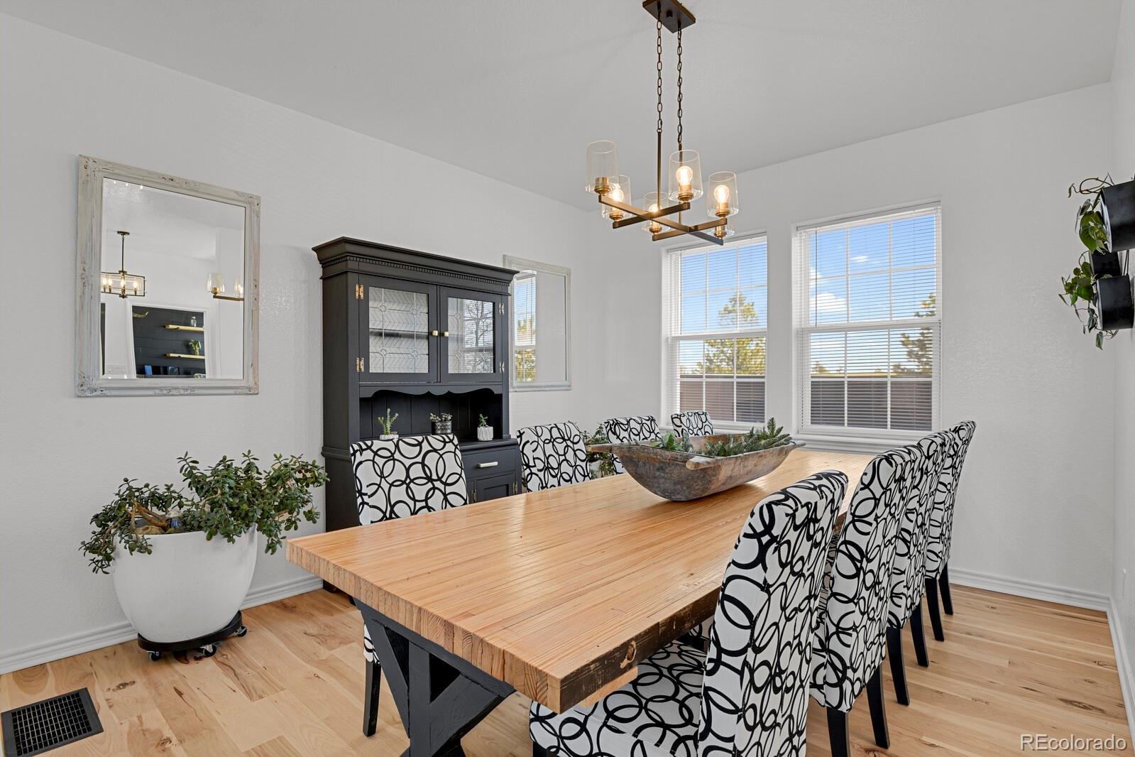 897 East Rim Road Franktown, CO 80116 - Photo 8 of 32 a view of a dining room with furniture window and wooden floor