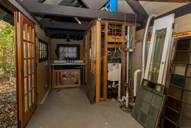 a view of an entryway with a fireplace